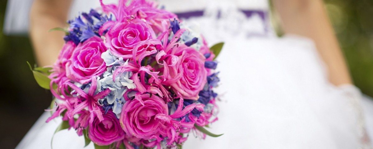 Bride with wedding flowers